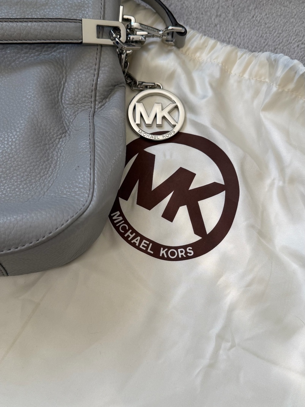 Michael Kors Gray Pebble Leather Crossbody Bag with Signature MK Charm